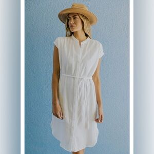 ROOLEE white cotton gauze textured dress swimsuit coverup with pockets L